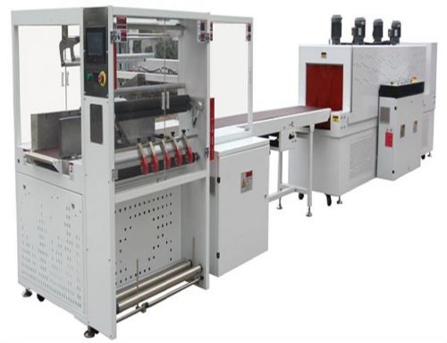 Fully enclosed pair of folding film type sealing, cutting and shrinking packaging machine